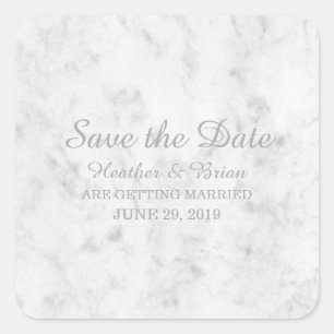 Grey Elegant Marble Save the Date Square Sticker