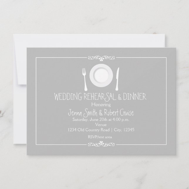 Grey Elegant Mariage Répétition Dîner Invitation (Devant)