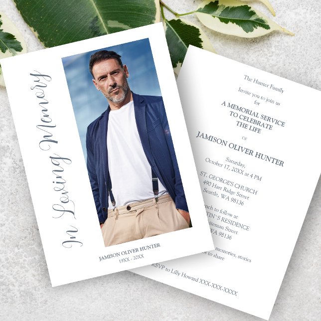 Grey Elegant Minimalist Memorial Photo Funeral Invitation (Grey Elegant Minimalist Memorial with Photo Funeral Invitation with Envelope. )