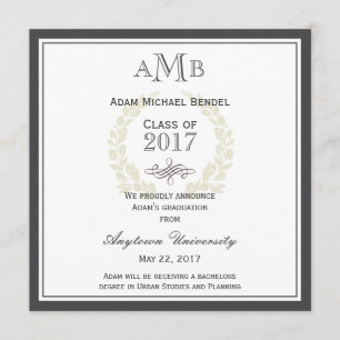 Grey Elegant Monogram Graduation Announcement