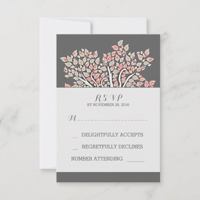 grey elegant old tree branches wedding RSVP cards (Front)