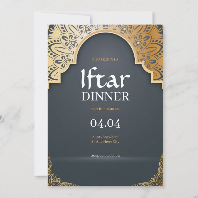 Grey Elegant Ramadhan Iftar Party Invitation (Front)