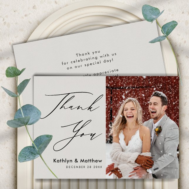 Grey Elegant Script Modern Photo Simple Wedding\ Thank You Card (Creator Uploaded)