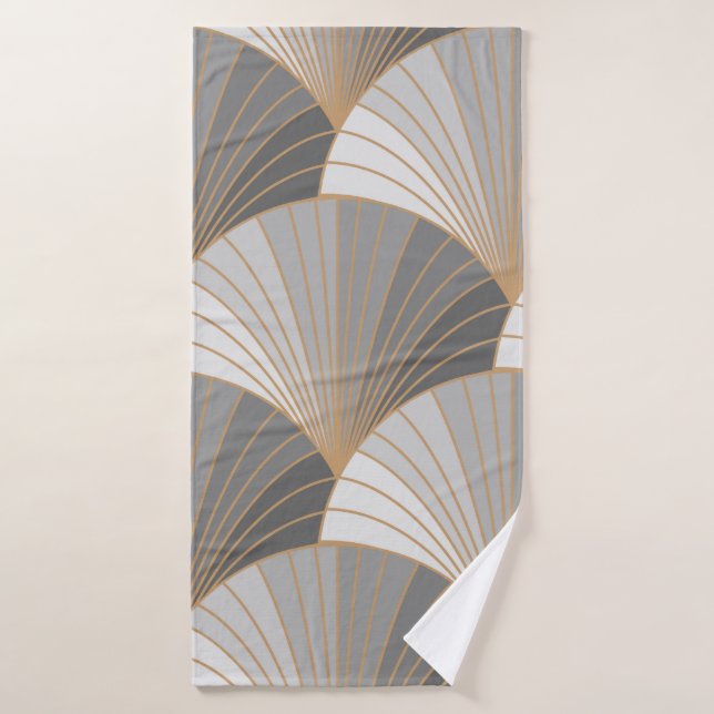 Grey elements with gold outline. seamless pattern. bath towel (Bath Towel)