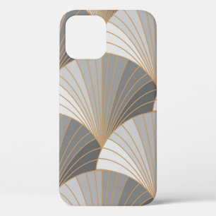 Grey elements with gold outline. seamless pattern. iPhone 12 case