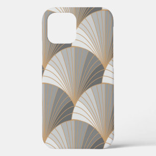 Grey elements with gold outline. seamless pattern. iPhone 12 case
