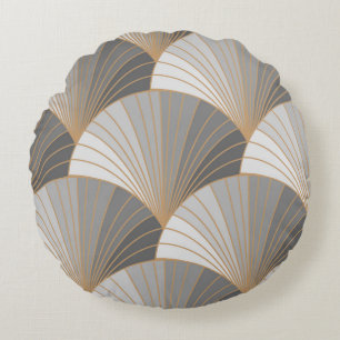 Grey elements with gold outline. seamless pattern. round pillow