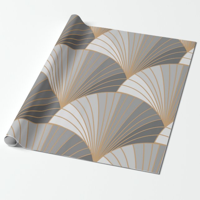 Grey elements with gold outline. seamless pattern. wrapping paper (Unrolled)