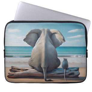 Grey Elephant and Mouse On Driftwood Laptop Sleeve