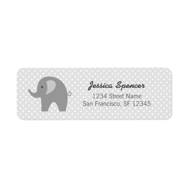 Grey elephant baby shower return address labels (Front)