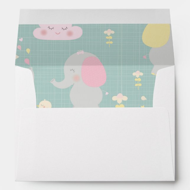 Grey Elephant Balloon Green Simple Baby Shower Envelope (Back (Bottom))