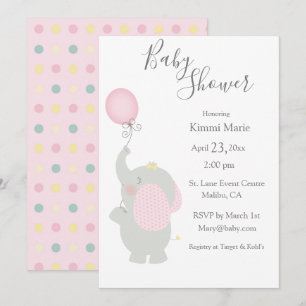 Grey Elephant Balloon Minimalistic Baby Shower Invitation