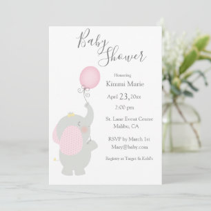 Grey Elephant Balloon Minimalistic Baby Shower Invitation