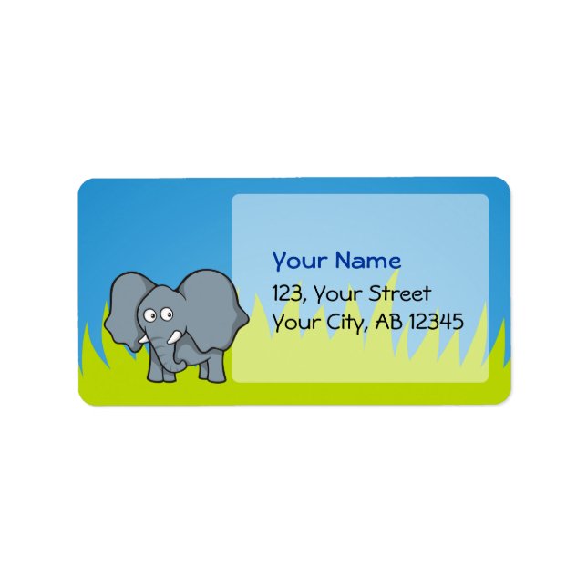 Grey elephant cartoon label (Front)
