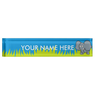 Grey elephant cartoon nameplate