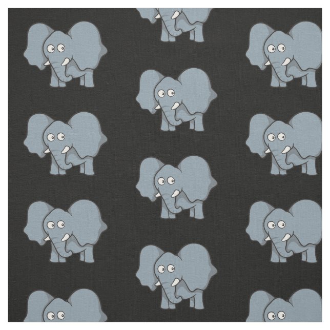 Grey Elephant Cartoon Pattern Fabric (Swatch)