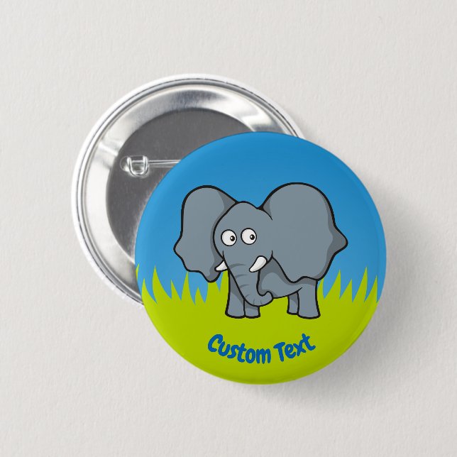 Grey elephant cartoon pinback button (Front & Back)