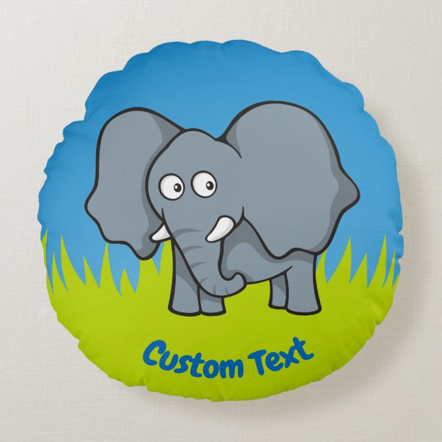 Grey elephant cartoon round pillow (Front)