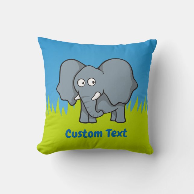 Grey elephant cartoon throw pillow (Front)