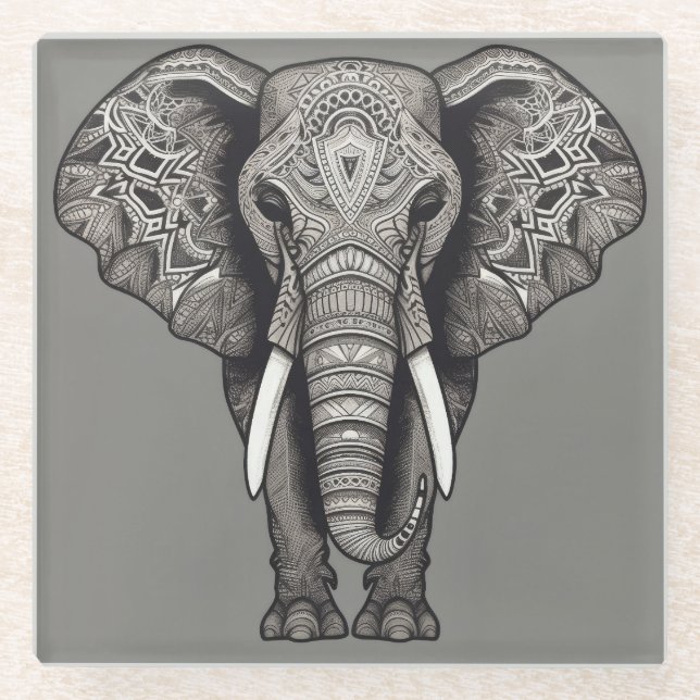 Grey Elephant Glass Coaster (Front)