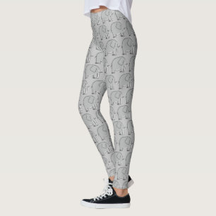 Grey Elephant Illustrated Pattern Leggings