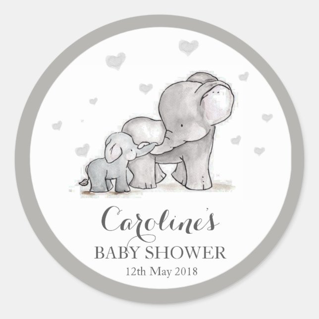 Grey Elephant Love Blue Baby Shower Sticker Classic Round Sticker (Front)