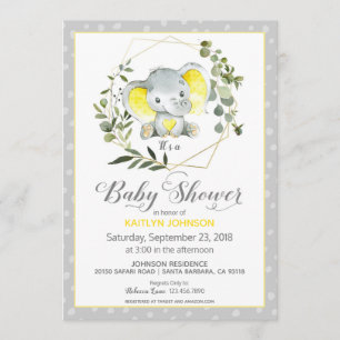 Grey Elephant Modern Baby Shower Invitation