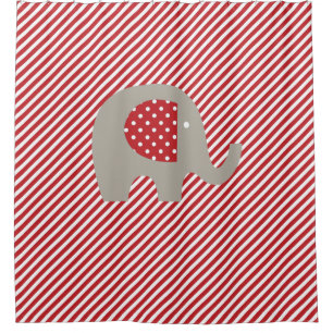 Grey Elephant on Red and White Diagonal Stripe