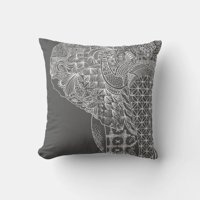 Grey Elephant Pattern Throw Pillo Throw Pillow (Front)