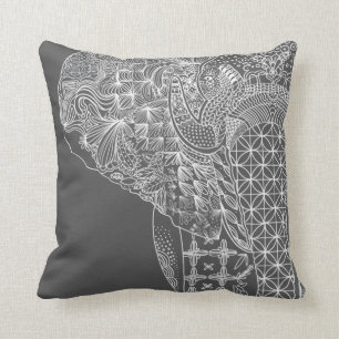 Grey Elephant Pattern Throw Pillo Throw Pillow
