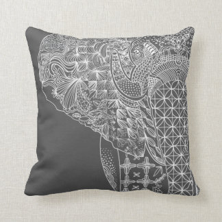 Grey Elephant Pattern Throw Pillo Throw Pillow