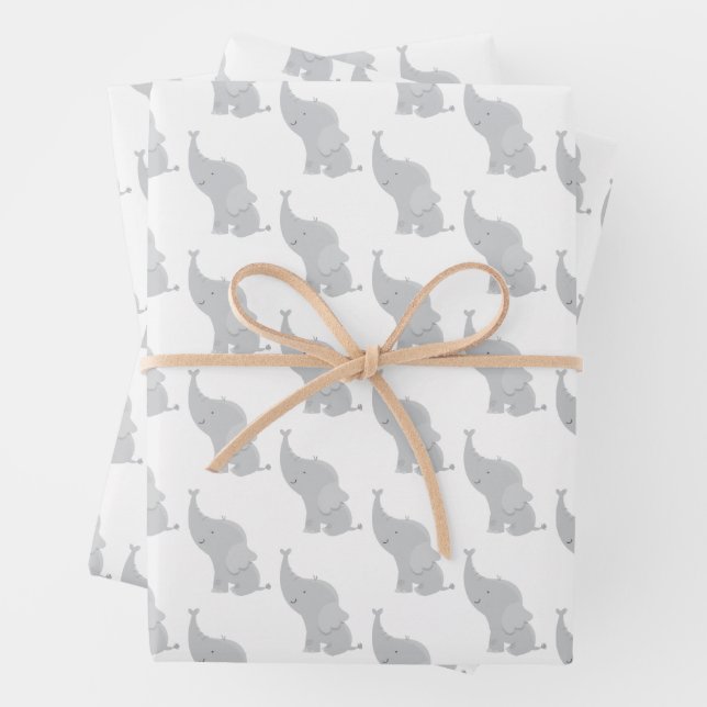 Grey Elephant Pattern Wrapping Paper (In situ)