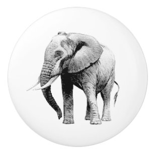 Grey Elephant realistic graphic Ceramic Knob