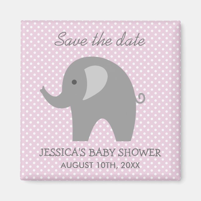 Grey elephant Save the date baby shower magnet (Front)