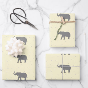 Grey elephant silhouette pattern wrapping paper sheet