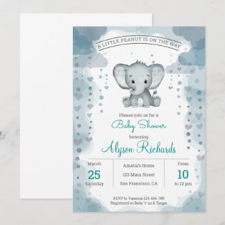 Grey Elephant Watercolor Baby Shower Invitation