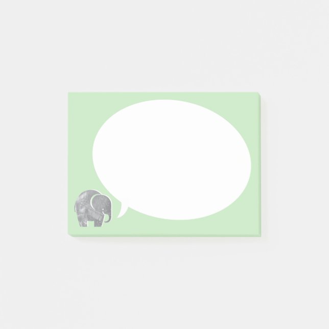 Grey Elephant with Speech Bubble on Grass Green Post-it Notes (Front)