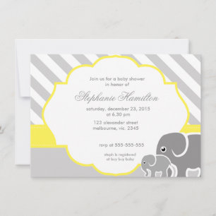 Grey elephants lemon neutral baby shower invitation