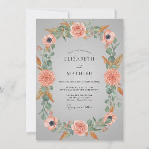 Grey Ethereal Peach Floral Wedding Invitation