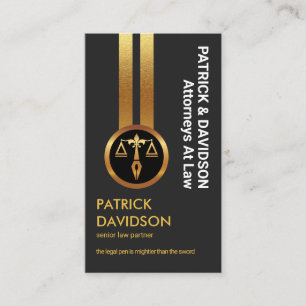 Grey Excellence Vertical Gold Lines Lawyer Business Card