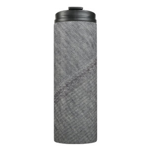 Grey fabric: abstract stitched texture. thermal tumbler
