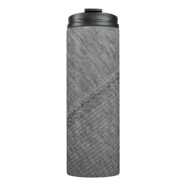 Grey fabric: abstract stitched texture. thermal tumbler (Front)