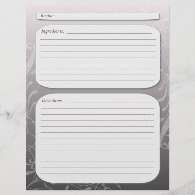 Grey fade classy swirl recipe page (Front)