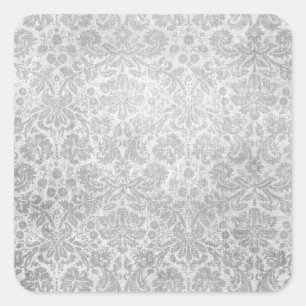 Grey faded damasks pattern square sticker