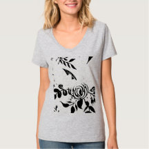  Grey Faded Floral Basic T-shirt, SMALL