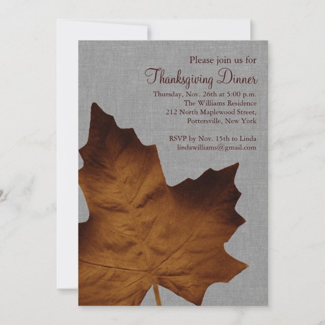 Grey Fall Maple Leaf Thanksgiving Dinner Invitation (Front)