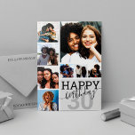 Grey Family Friends Photo Collage Happy Birthday Card<br><div class="desc">This cool and cute happy birthday greeting card is perfect for any friend or family member. It features eight customizable photograph pictures with the quote, "Happy Birthday, " on top of a medium grey "30" (which can be changed to any age) and soft grey colour block square. It's modern, fun,...</div>
