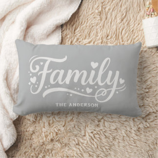 Grey Family Heart Script Monogram Lumbar Pillow