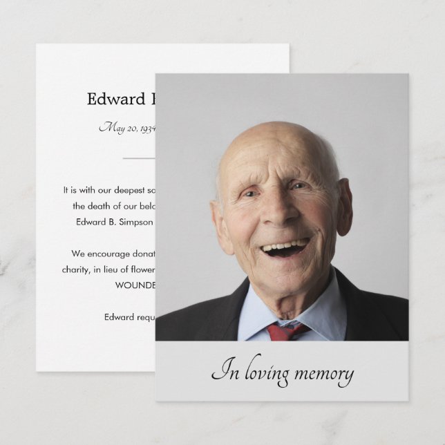 Grey Family Member Passing Announcement with Photo (Front/Back)