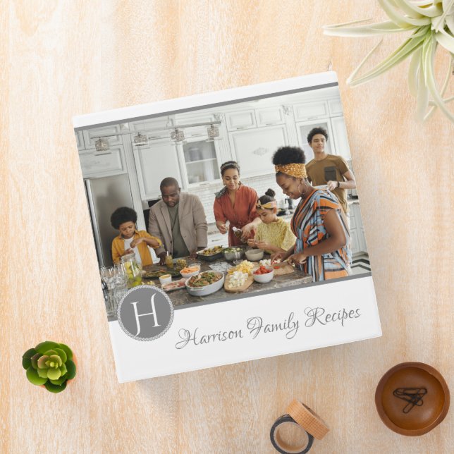 Grey Family Photo Monogram Recipe Binder (In Situ)